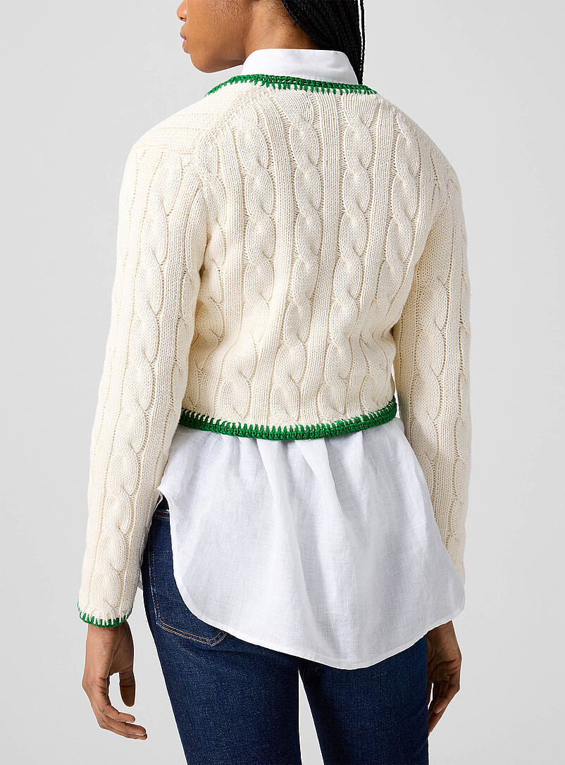 Polo Ralph Lauren: Le cardigan court tricot c&acirc;ble en coton Ivoire - Beige cr&egrave;me pour femme