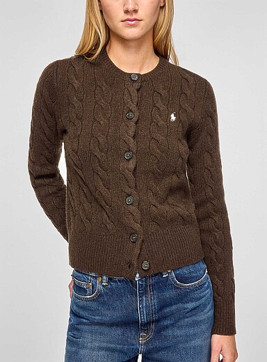 Polo Ralph Lauren: Le cardigan tricot c&acirc;ble laine et cachemire Chocolat - Espresso pour femme