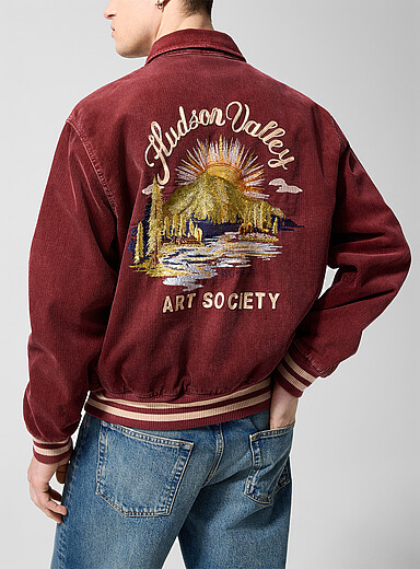Polo Ralph Lauren: La veste <i>varsity</i> velours c&ocirc;tel&eacute; Hudson Valley Bourgogne pour homme