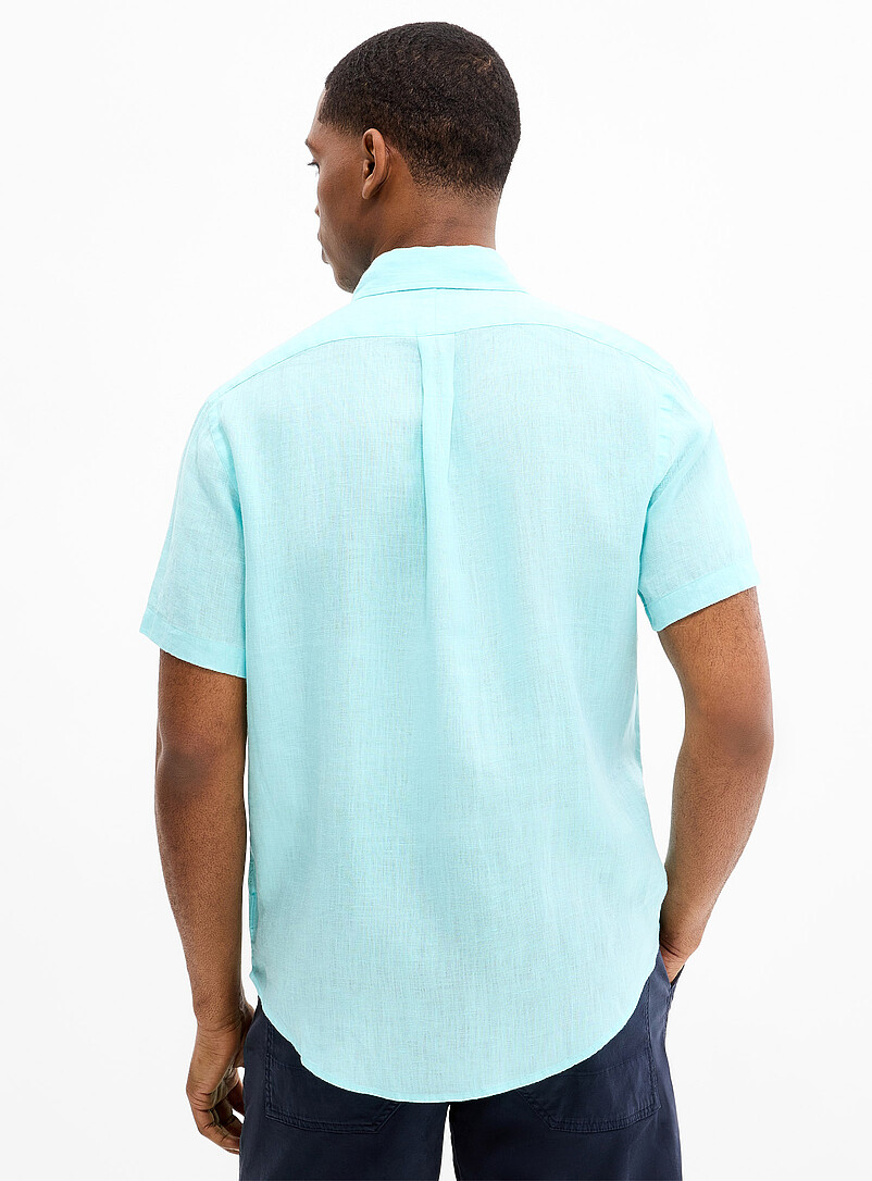 Polo Ralph Lauren Navy/Midnight Blue Embroidered-rider pure linen short sleeves shirt <b>Classic fit</b> for men