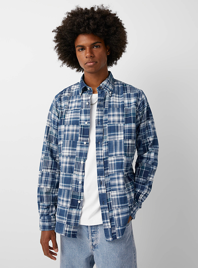 Polo Ralph Lauren Blue Indigo plaid patchwork shirt Modern fit for men