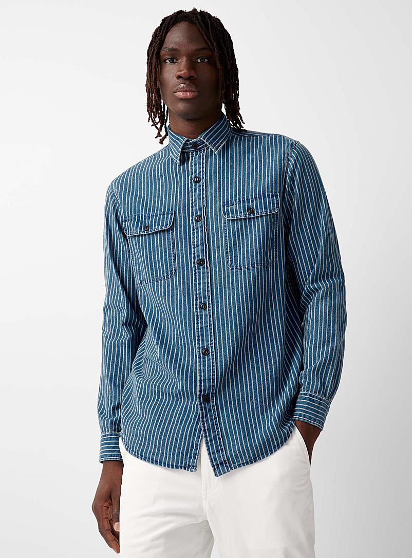 Polo Ralph Lauren Marine Blue Striped chambray worker shirt for men