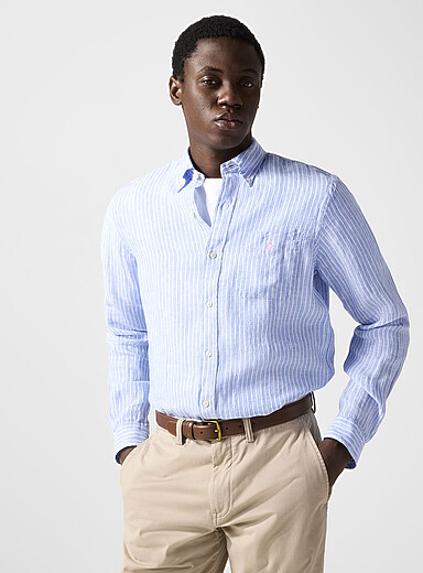 La chemise lin ray&eacute; cavalier brod&eacute; <b>Coupe classique</b>