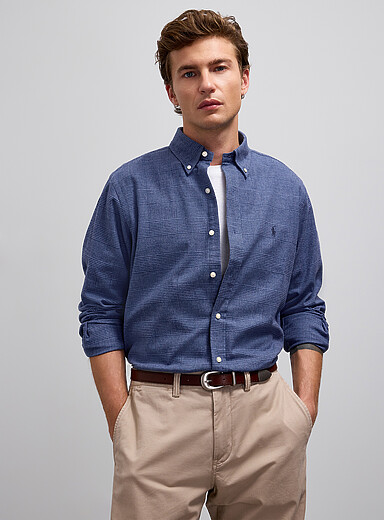 Prince of Wales blue flannel shirt <b>Classic fit</b>