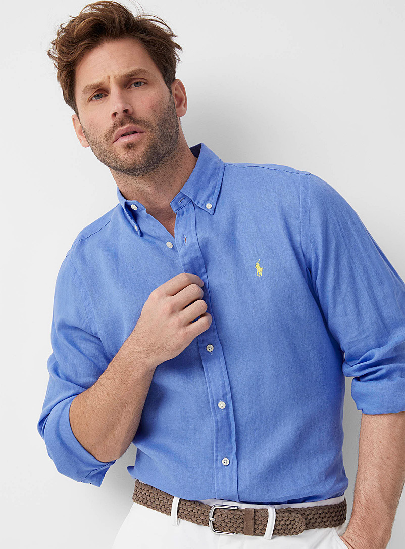 Polo Ralph Lauren Blue Pure linen minimalist shirt Comfort fit for men