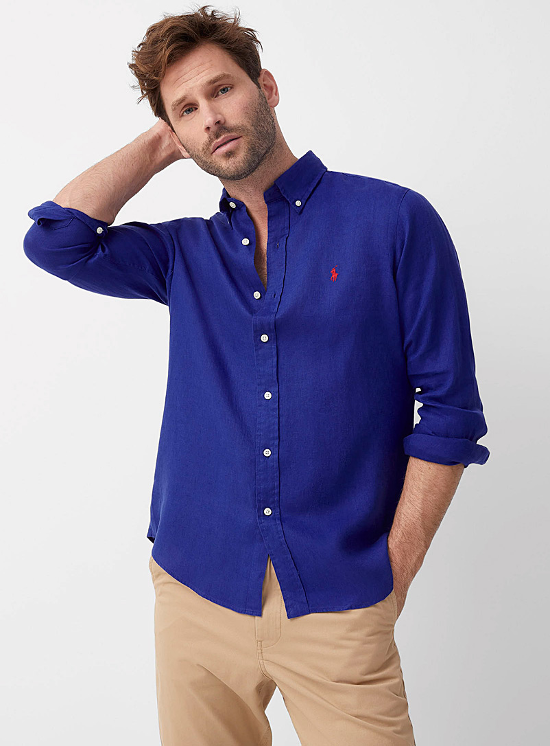 Polo Ralph Lauren Sapphire Blue Pure linen minimalist shirt Comfort fit for men