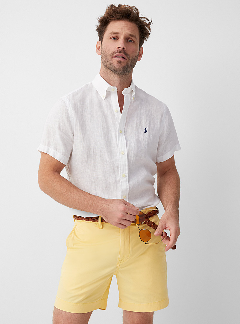 Polo Ralph Lauren White Pure linen short-sleeve minimalist shirt Comfort fit for men