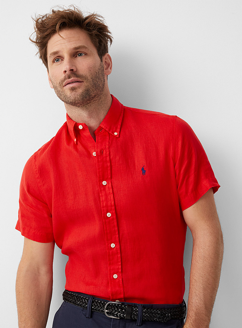 Polo Ralph Lauren Red Pure linen short-sleeve minimalist shirt Comfort fit for men
