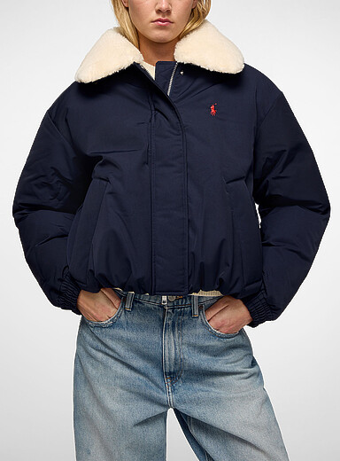 Polo Ralph Lauren: Le manteau matelass&eacute; col en polaire amovible Bleu marine - Bleu nuit pour femme