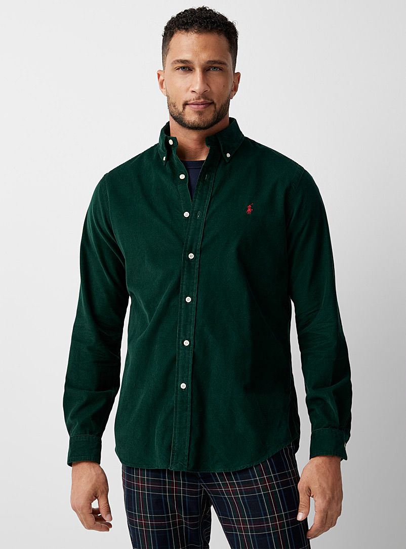 Polo Ralph Lauren: La chemise fin velours côtelé Vert foncé-mousse-olive pour homme