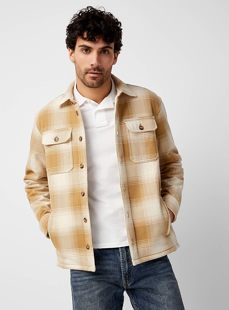 Polo Ralph Lauren: La surchemise jersey carreaux doublée Sherpa Beige crème pour homme