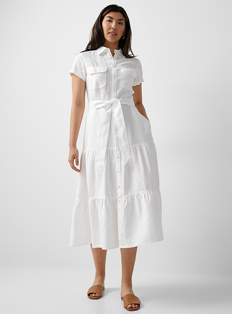 Polo Ralph Lauren: La robe chemise étagée lin lumineux Blanc pour femme