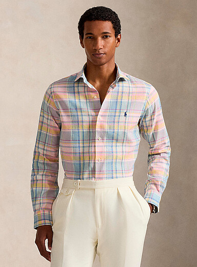 La chemise lin carreaux pastel <b>Coupe classique</b>
