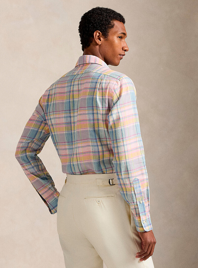 Polo Ralph Lauren Pink Pastel check linen shirt <b>Classic fit</b> for men