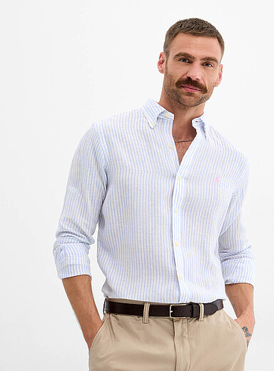 Twin-stripe pure linen shirt <b>Classic fit</b>
