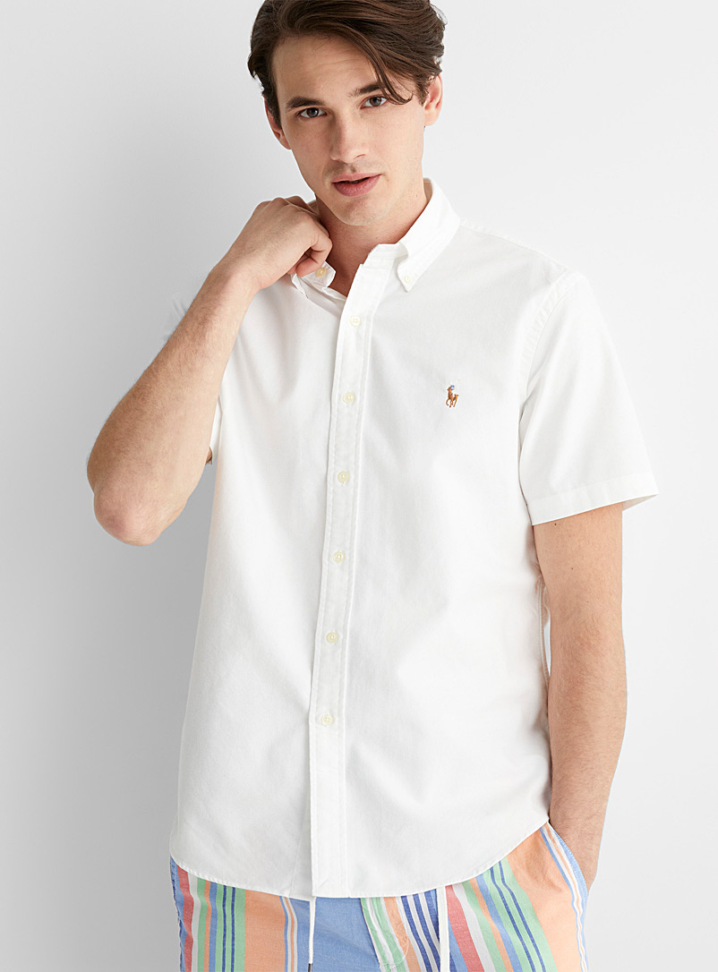 Polo Ralph Lauren: La chemise oxford Polo manches courtes Coupe confort Blanc pour homme