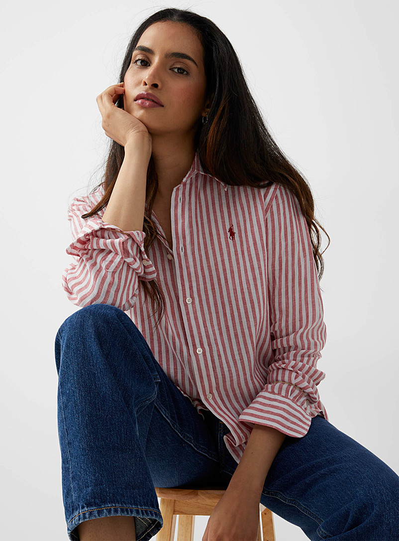 Polo Ralph Lauren: La chemise lin rayure binaire Rose pour femme