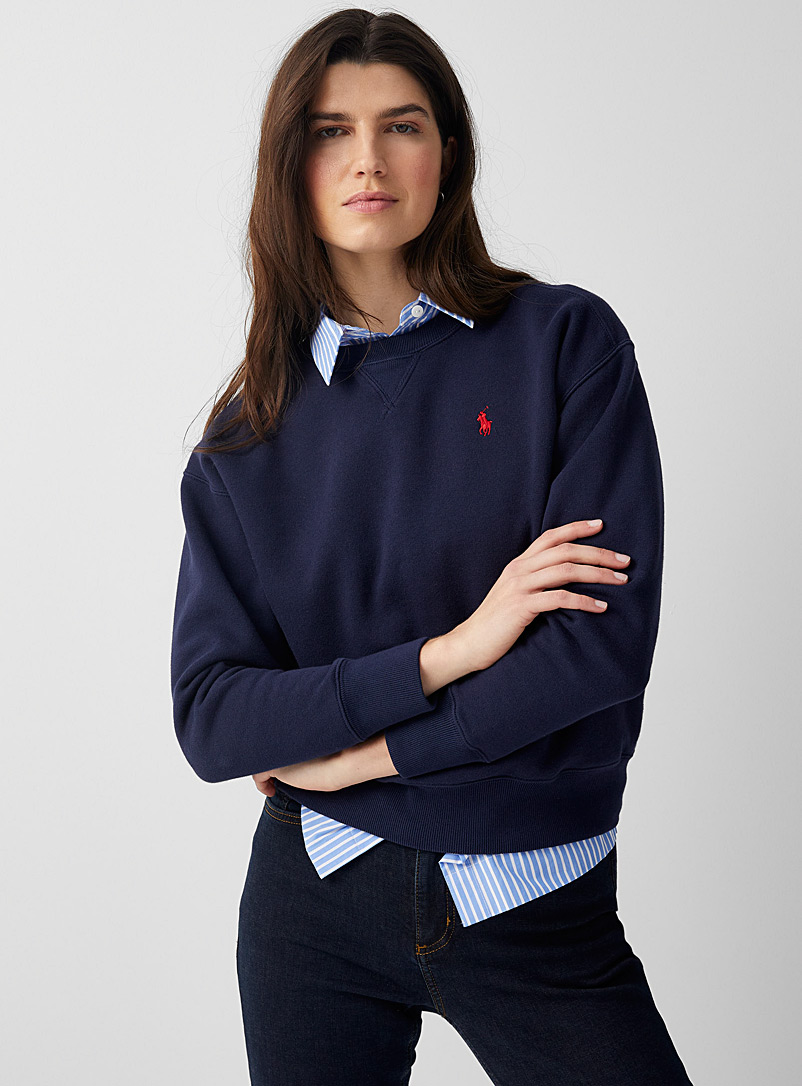 Polo Ralph Lauren Marine Blue Embroidered logo fleece sweatshirt for women