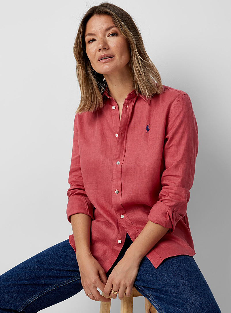 Polo Ralph Lauren: La chemise lin ample logo Rose pour femme