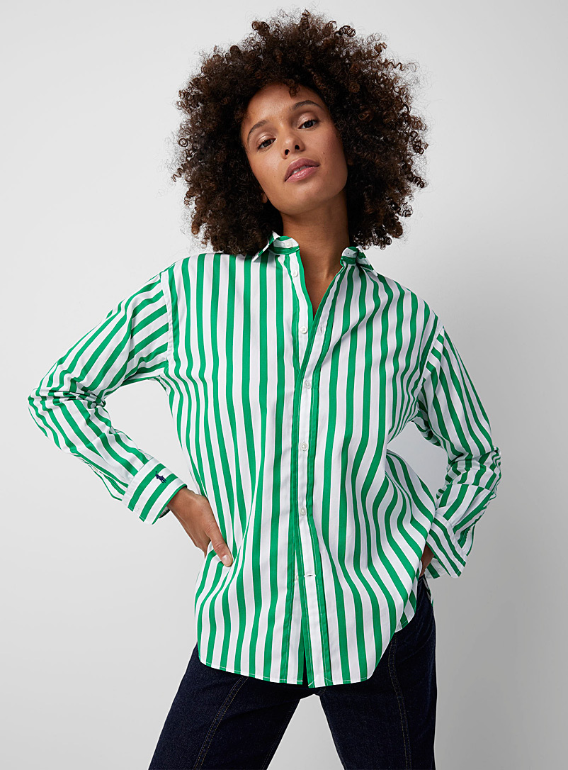 Polo Ralph Lauren Patterned Green Two-tone stripes loose shirt for women