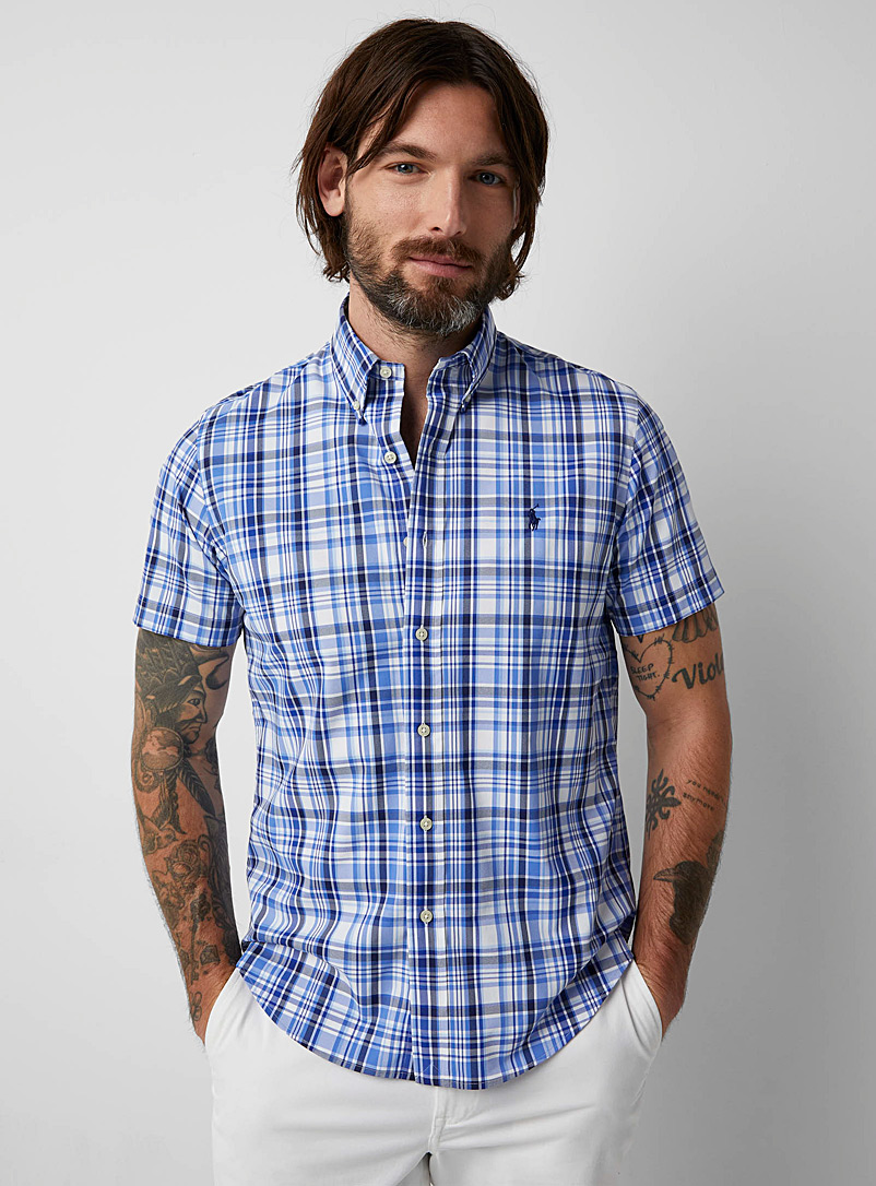 Polo Ralph Lauren: La chemise microfibre carreaux bleus Bleu à motif pour homme