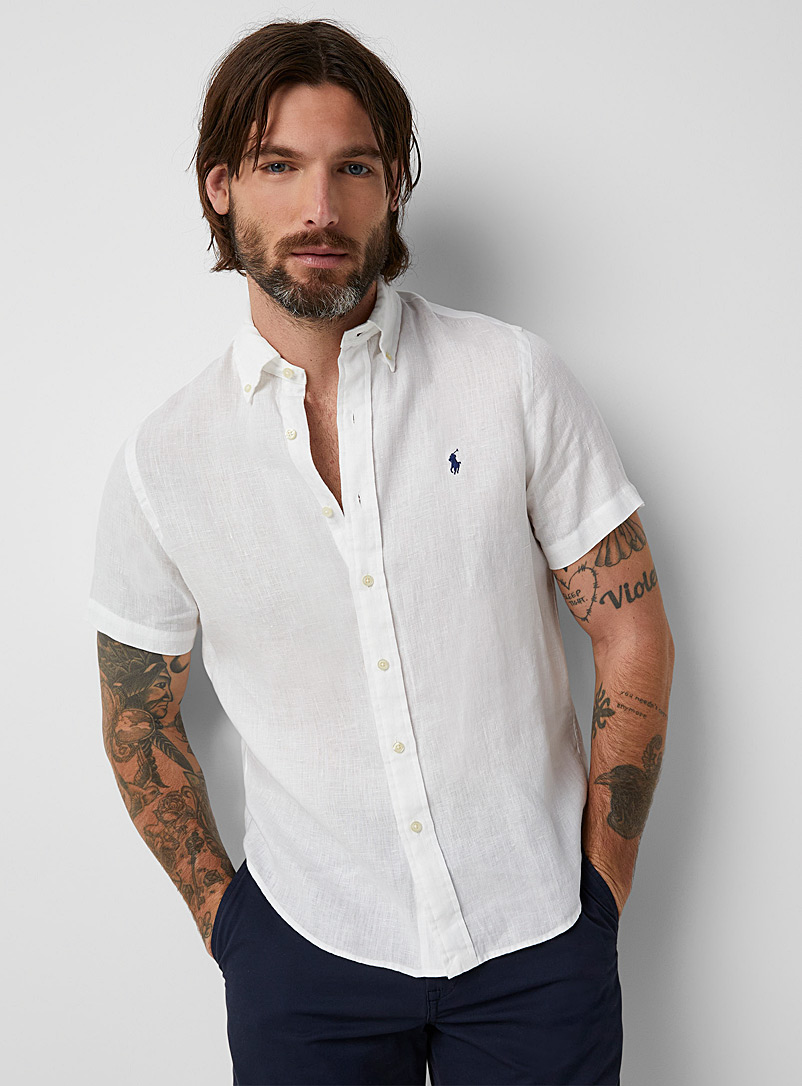 Embroidered logo pure linen shirt, Polo Ralph Lauren, Shop Men's Solid  Shirts Online