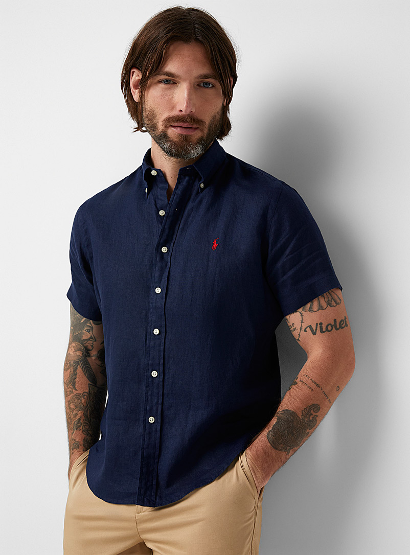 Polo Ralph Lauren: La chemise pur lin logo brodé Bleu marine - Bleu nuit pour homme
