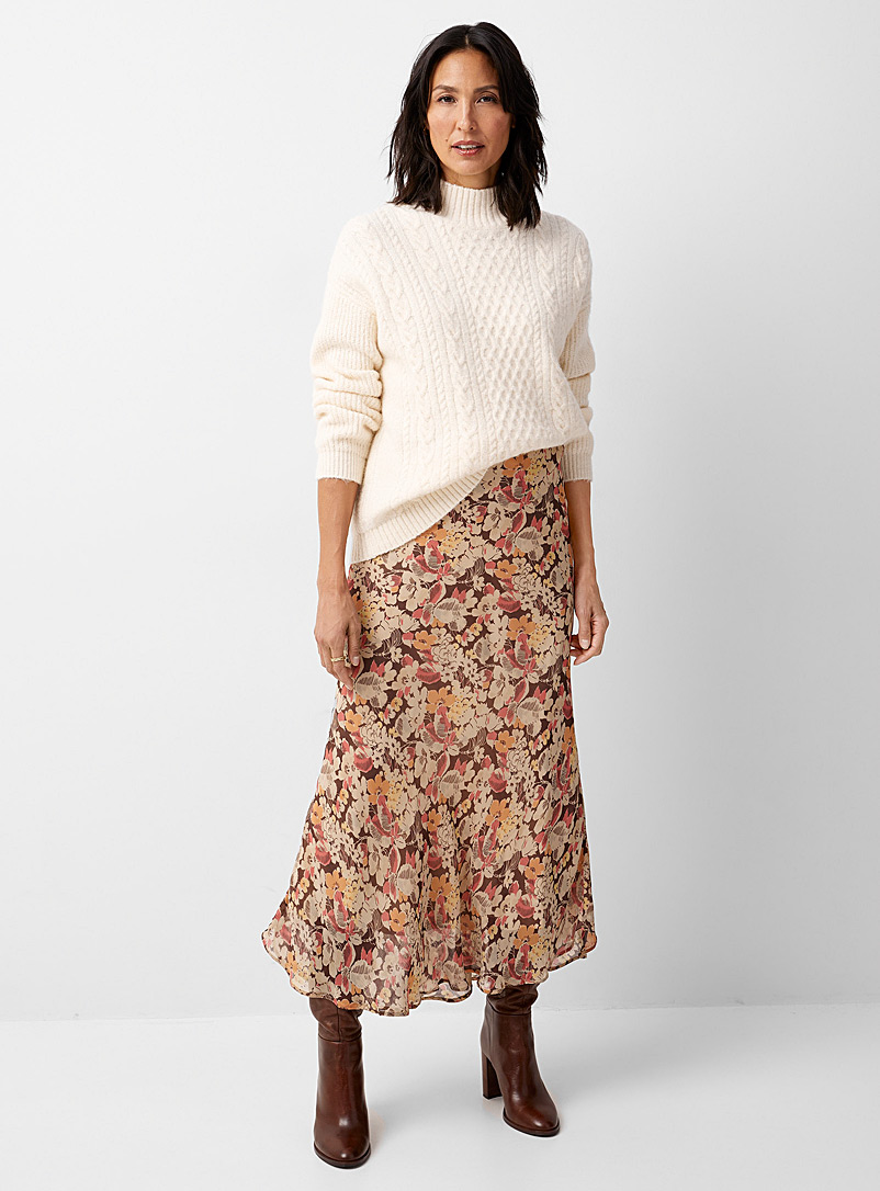 Polo Ralph Lauren Patterned White Fall flowers crinkled chiffon maxi skirt for women