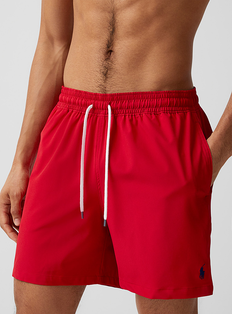Polo Ralph Lauren Ruby Red Embroidered logo stretch swim trunk for men