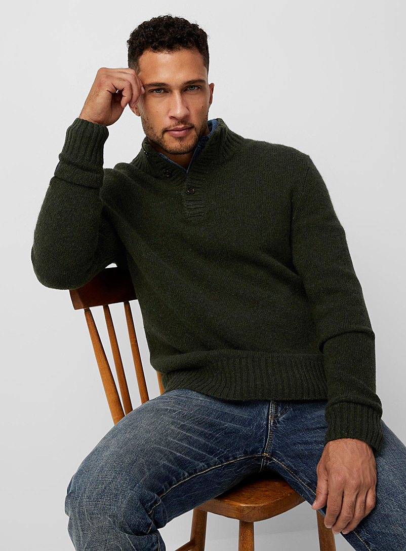 Polo Ralph Lauren Mossy Green Button-neck flecked sweater for men