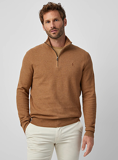 Polo Ralph Lauren: Le chandail piqué col zippé Tan beige fauve pour homme