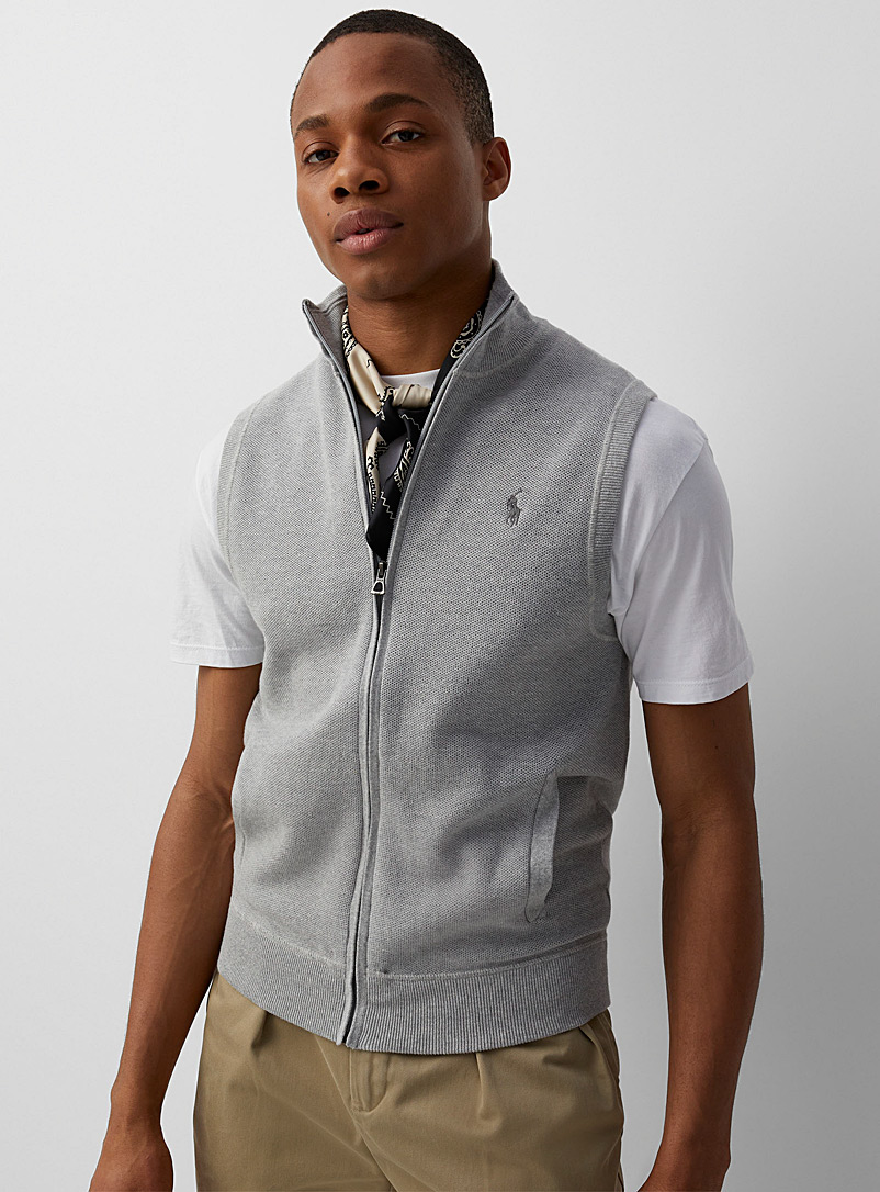 Polo Ralph Lauren Grey Piqué knit zip-up sleeveless cardigan for men