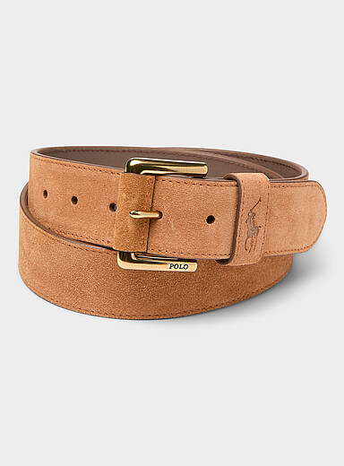 Polo Ralph Lauren Light Brown Embossed logo suede belt for men