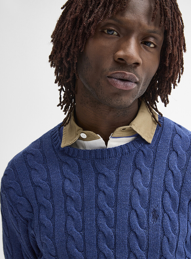 Polo Ralph Lauren: Le chandail c&acirc;bles torsad&eacute;s cavalier brod&eacute; Ivoire - Beige cr&egrave;me pour homme