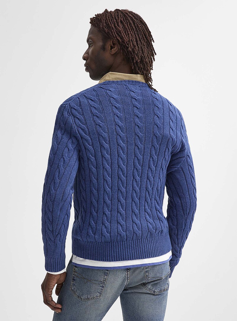 Polo Ralph Lauren: Le chandail c&acirc;bles torsad&eacute;s cavalier brod&eacute; Ivoire - Beige cr&egrave;me pour homme