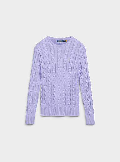 Embroidered rider twisted-cable sweater