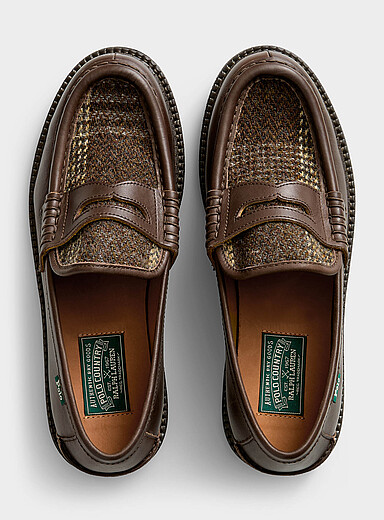 Polo Ralph Lauren Chocolate/Espresso Jett leather and tweed penny loafers Men for men