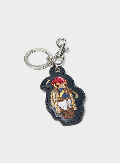 Polo-playing teddy bear charm keychain