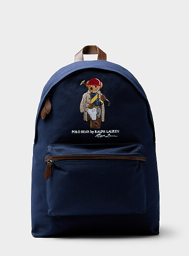 Polo-playing teddy bear backpack