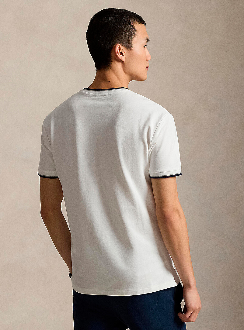 Polo Ralph Lauren White Piqu&eacute;-knit striped-trim T-shirt for men