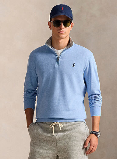 Zip-up mock-neck jersey sweater