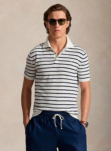 Le polo tricot touche de lin rayures binaires