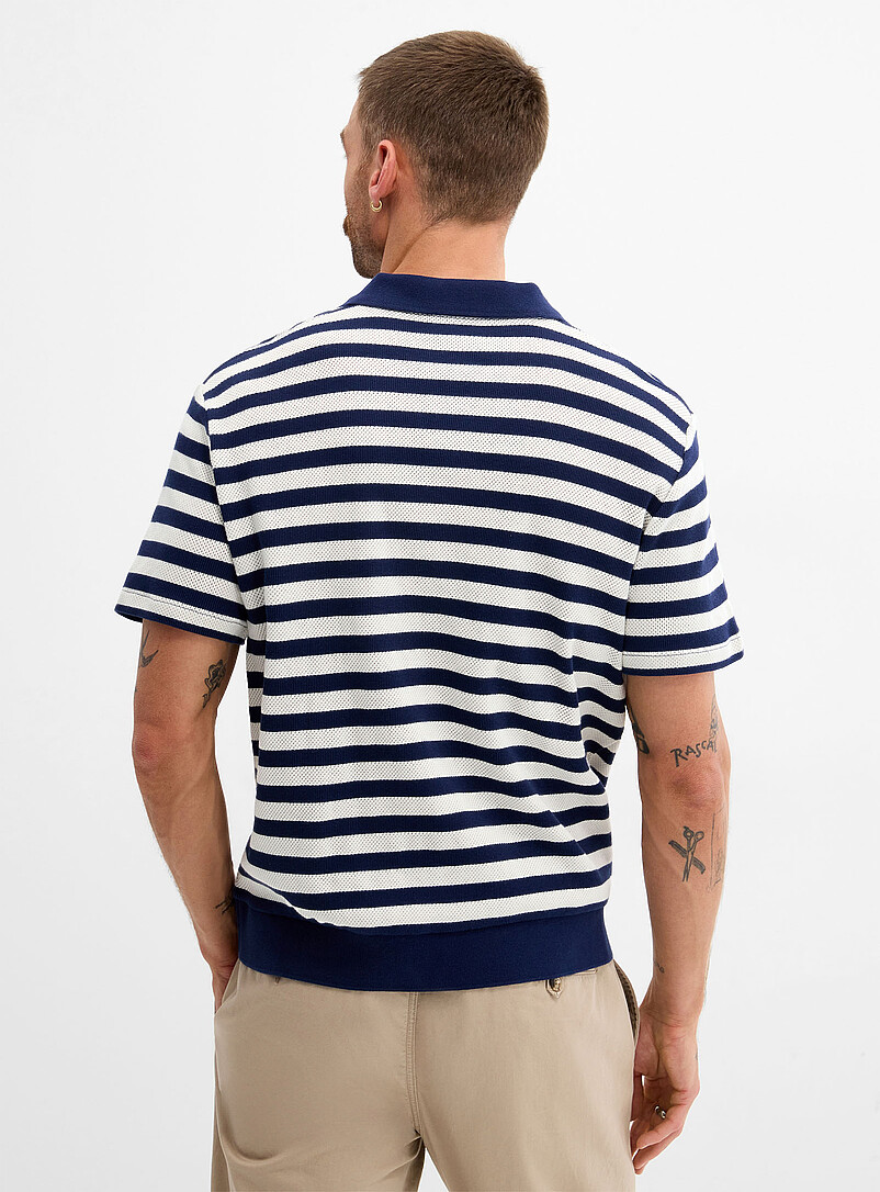 Polo Ralph Lauren: Le polo col Johnny rayure nautique Bleu marine - Bleu nuit pour homme