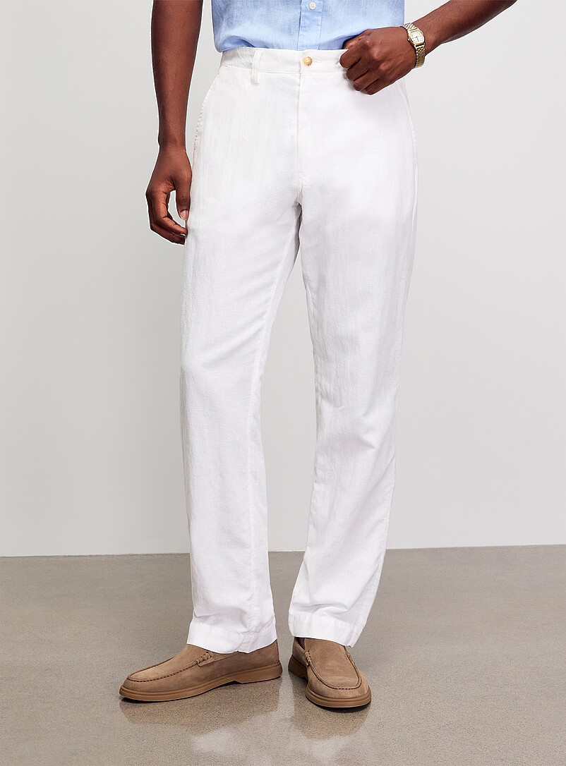 Polo Ralph Lauren: Le pantalon coton et lin Bedford <b>Coupe classique</b> Blanc pour homme