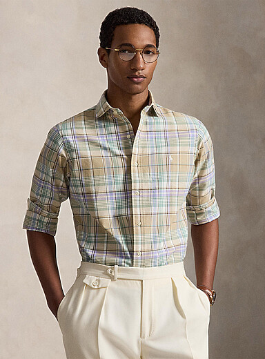 Polo Ralph Lauren Light Brown Lavender accent check Oxford shirt <b>Classic fit</b> for men