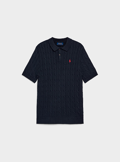 Polo Ralph Lauren Navy/Midnight Blue Twisted-cable knit polo sweater for men