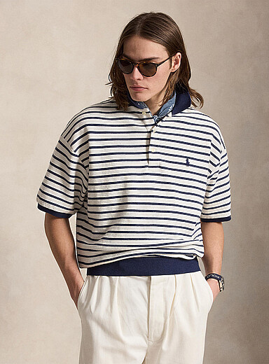 Nautical-stripe piqu&eacute; polo