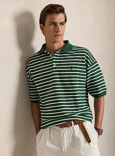 Polo Ralph Lauren Mossy Green Nautical-stripe piqu&eacute; polo for men