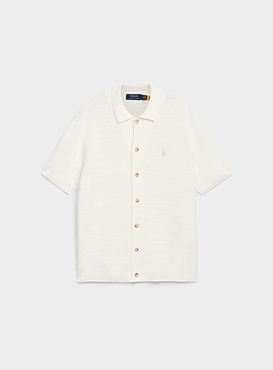 Polo Ralph Lauren Cream Polo-collar herringbone-textured knit cardigan for men