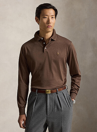 Polo Ralph Lauren: Le polo jersey cavalier brod&eacute; Brun pour homme